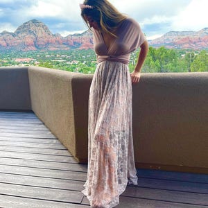 Desert Rose Infinity Bridesmaid Dress • Lace Wrap Gown with Short Underskirt • Multiway Dress for Wedding , Bridal Party, Elopement, Shower