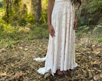 Embroidered Lace Coquette  Convertible Bridal Bow Dress. One Size- Plus, Petite, Tall. White and Nude. Elopement, Boho Wedding