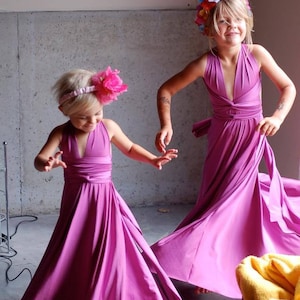 GIrl's Floor Length Long Multiway Infinity Wrap Dress 25 ColorsChampagne, Tween, Bridesmaids, Flower girl, etc. One shoulder, Halter, image 6