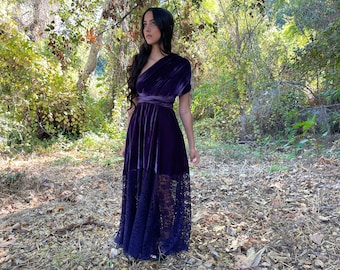 Cottage Velvet Bella Luna Holiday Infinity Wrap Dress- Custom Choose Fabrics, Size, Length- Plum, burgundy, Renaissance.