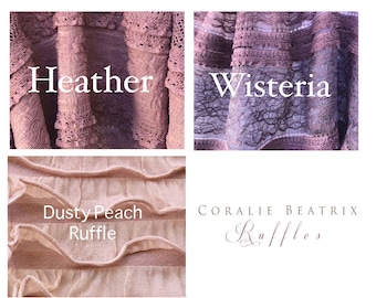 Ruffle Fabric Swatch for Coralie Beatrix Infinity Dress- .99 cents PER Color Sample- Free Shipping in US. Heather, Peach, Ivory, Wisteria-