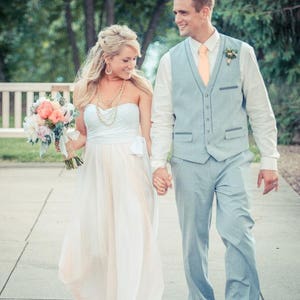 Custom Coralie Beatrix w/ Sheer Fine Mesh Overskirt Infinity Convertible Wrap Gown Optional Train Tulle, Wedding, Bohemian, Beach Bride image 7