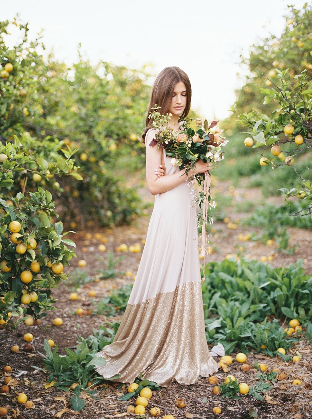 Custom Champagne Gold Sequin Infinity Dress. All Sizes. Metallics