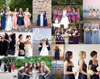 Reserved listing for the Allison B. Wedding Party- 8 Long Mismatched Infinity Wrap Dresses w/ free Bandeaus and Free Shipping