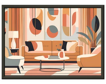 Impresión artística de interiores de mediados de siglo, póster de decoración retro para el hogar, arte mural abstracto geométrico, estilo escandinavo