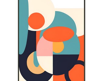 Arte mural abstracto moderno de mediados de siglo, póster retro geométrico, impresión inspirada en la Bauhaus, decoración minimalista colorida para el hogar, póster de arte vintage