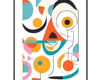 Arte mural abstracto moderno de mediados de siglo, estampado geométrico colorido, póster inspirado en la Bauhaus, decoración retro minimalista, arte contemporáneo para el hogar.