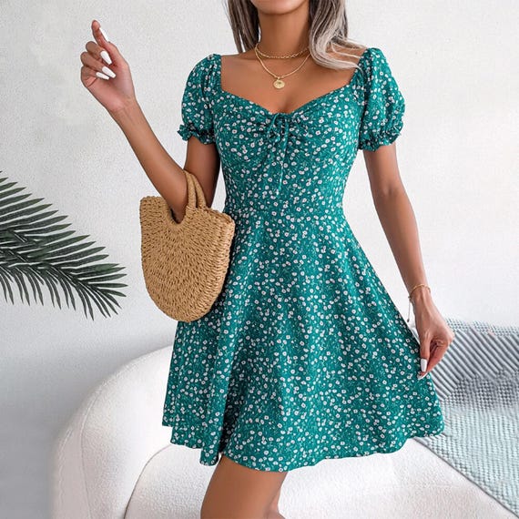 Womens Boho Floral Short Sleeve Mini Dress Summer Beach Holiday Skater  Sundress Garden Party Dress Outdoor Beach Dress Summer Dress Floral - Etsy