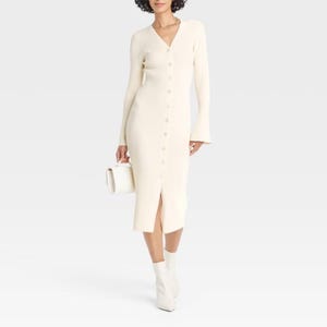 Cream Midi Dress Long Sleeve - Etsy Cream Midi Dress Long Sleeve - Etsy