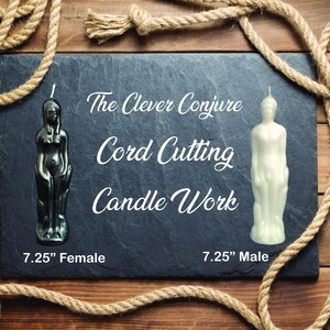 Cut Negative Etheric Cords Candlework with Two 7.25” Black Female to White Male Image Candle Work - Hoodoo Pagan Magick Spellwork