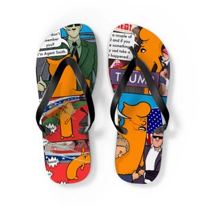 Fun Graphic Flip Flops, Cartoon-Themed Footwear, Beach Sandals, Unique Summer Accessories, Vacation Ready, Gift for Beach Lovers