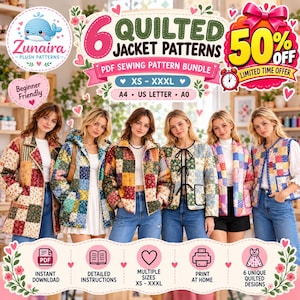 Patrones de costura para chaquetas acolchadas / Patrones de costura para mujer / Patrón de chaqueta / Patrón de chaleco / Patrones de patchwork / Patrón de abrigo acolchado en PDF