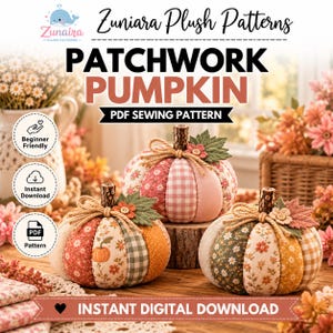 Wzór do szycia dyni z materiału patchworkowego w formacie PDF, 2 w 1, patchworkowy, jesienny wystrój stołu, Święto Dziękczynienia, prezent dla początkujących na jarmark rzemieślniczy, do pobrania