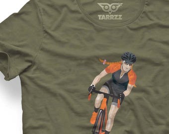 Female Cyclist Graphic Tee - Road Bike Racing Shirt, Athlete Gift