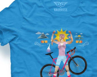 Cyclist Woman Graphic T-Shirt | Azure Blue Bike Art Tee