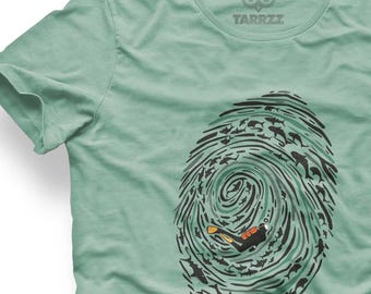 Surreal Diver Fingerprint Graphic Tee - Minimalist Ocean Art
