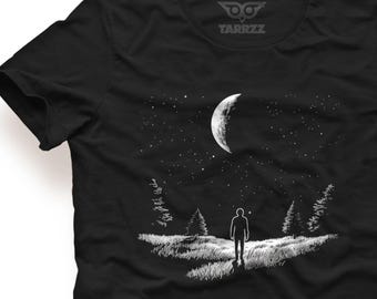 Moonlit Forest Graphic Tee: Celestial Stargazer Shirt | Nature Lover Night Sky Top