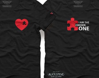 Matching Couple T-Shirts, Puzzle Piece Heart, Anniversary Gift, Personalized Date Shirts
