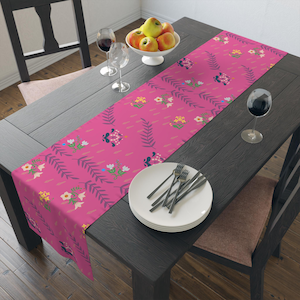 Floral Table Runner, Vibrant Cotton & Poly Floral Decor, Perfect for Home, Dining Events, Picnics, Weddings, Spring Celebrations