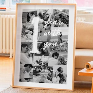 Aangepaste sjabloon fotocollage 1-jarig jubileum, cadeau voor vriendin, 1e verjaardag, cadeau voor ouders, cadeau voor haar, huwelijksverjaardag