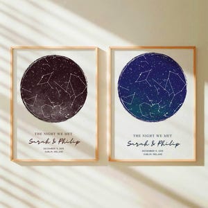 日付でカスタマイズできる星空マップ、夜空プリントの昼間用星空マップ結婚祝い、星座マップ、1周年記念ギフト、パーソナライズされた星座座標
