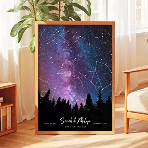 Carte des étoiles personnalisée par date, ciel nocturne personnalisé, cadeau carte des étoiles d'anniversaire de mariage pour couple, cadeau de fiançailles pour amis, 1er anniversaire