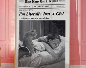 Wall Decor Wall Art Prints, Just A Girl, Girly Dorm Room Retro Aesthetic, New York News, Bathroom Decor, Apartment Printable Wall Art Poster