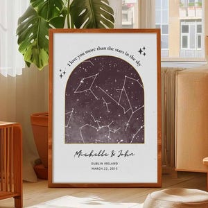 Carte des étoiles personnalisée par date, cadeaux de carte de la constellation personnalisés pour petite amie, anniversaire de 1 an pour couple, cadeaux de fiançailles, cadeau minimaliste