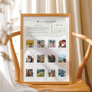 Custom Gift Anniversary Polaroid Frame - 1 Year Anniversary Gift for Boyfriend and Girlfriend - Printable Canva Template - 12 Photos