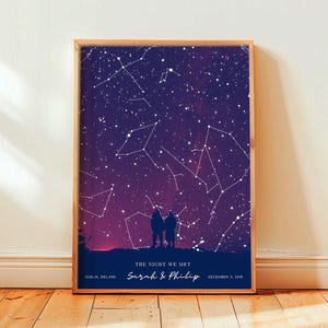 Impressão de mapa estelar personalizado Presentes de aniversário Onde tudo começou Impressão do céu noturno Mapa estelar Noite em que nos conhecemos Presente de casamento Presente de aniversário para ela Pôster