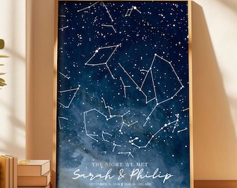 Mapa estelar personalizado por fecha - Impresión personalizada del cielo nocturno Regalo de boda personalizado Regalo de aniversario personalizado Compromiso y regalos para novia