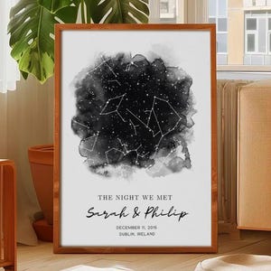 Carte des étoiles personnalisée par date - Cadeaux personnalisés, cadeau d'anniversaire de 1 an pour couple, cadeau de mariage, cadeau personnalisé, cadeaux de fiançailles, cadeaux pour petite amie