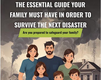 May include: A family of five stands together in front of a destroyed neighborhood. The family is composed of a father, mother, and three children. The father is wearing a blue shirt and has a beard. The mother is wearing a green shirt. The children are wearing blue, orange, and blue shirts. The family is looking at the camera with concerned expressions. The text "LIFE PREPPD" is at the top of the image. The text "Survival Simplified, Life Amplified" is below the logo. The text "THE ESSENTIAL GUIDE YOUR FAMILY MUST HAVE IN ORDER TO SURVIVE THE NEXT DISASTER" is in large, bold letters. The text "Are you prepared to safeguard your family?" is below the large text. The text "www.lifepreppd.com" is at the bottom of the image.
