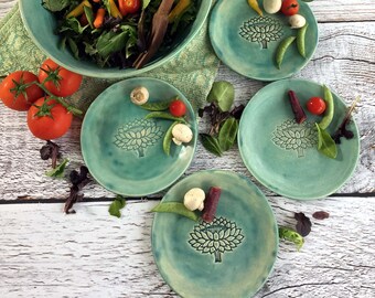 Lotus stamped dessert/salad/side plates by Leslie Freeman