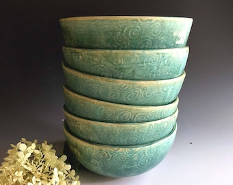 Spiral printed Soup/Cereal Bowls, Stoneware Soup/Cereal Bowls by Leslie Freeman