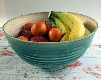 Aqua Serving/Fruit Bowl, Stoneware Serving Bowl by Leslie Freeman