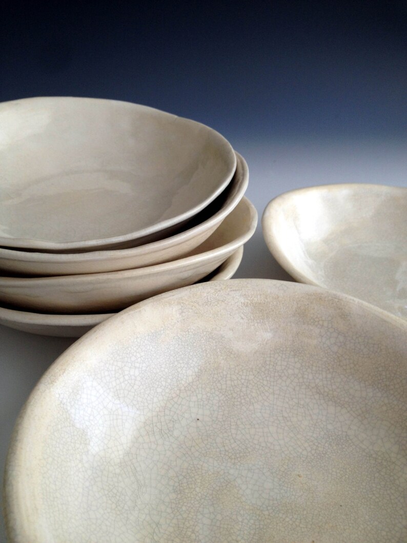 Handmade organic white crackle dessert bowl set by Leslie Etsy