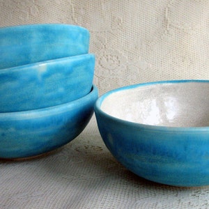 Soup/cereal bowls, wheel thrown, stoneware turquoise everyday bowls image 3