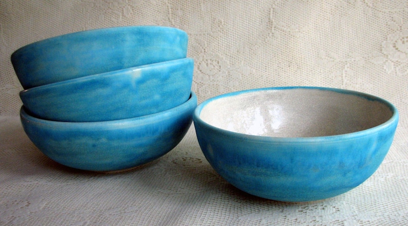 Soup/cereal bowls, wheel thrown, stoneware turquoise everyday bowls image 3