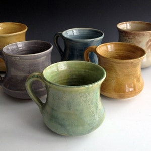 Ready to ship, Set of Six, comfort mugs in six earth tones, coffee mugs, handmade by Leslie Freeman