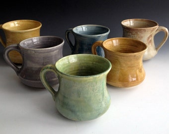 Set of Six, comfort mugs in six earth tones, coffee mugs, handmade by Leslie Freeman