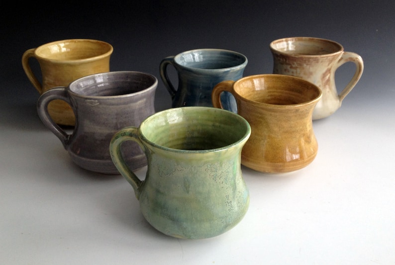 Ready to ship, Set of Six, comfort mugs in six earth tones, coffee mugs, handmade by Leslie Freeman image 1