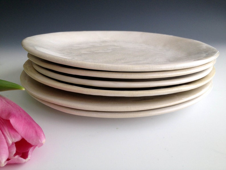 Handmade organic white crackle slab side plates, set of six, stoneware side plates by Leslie Freeman image 2