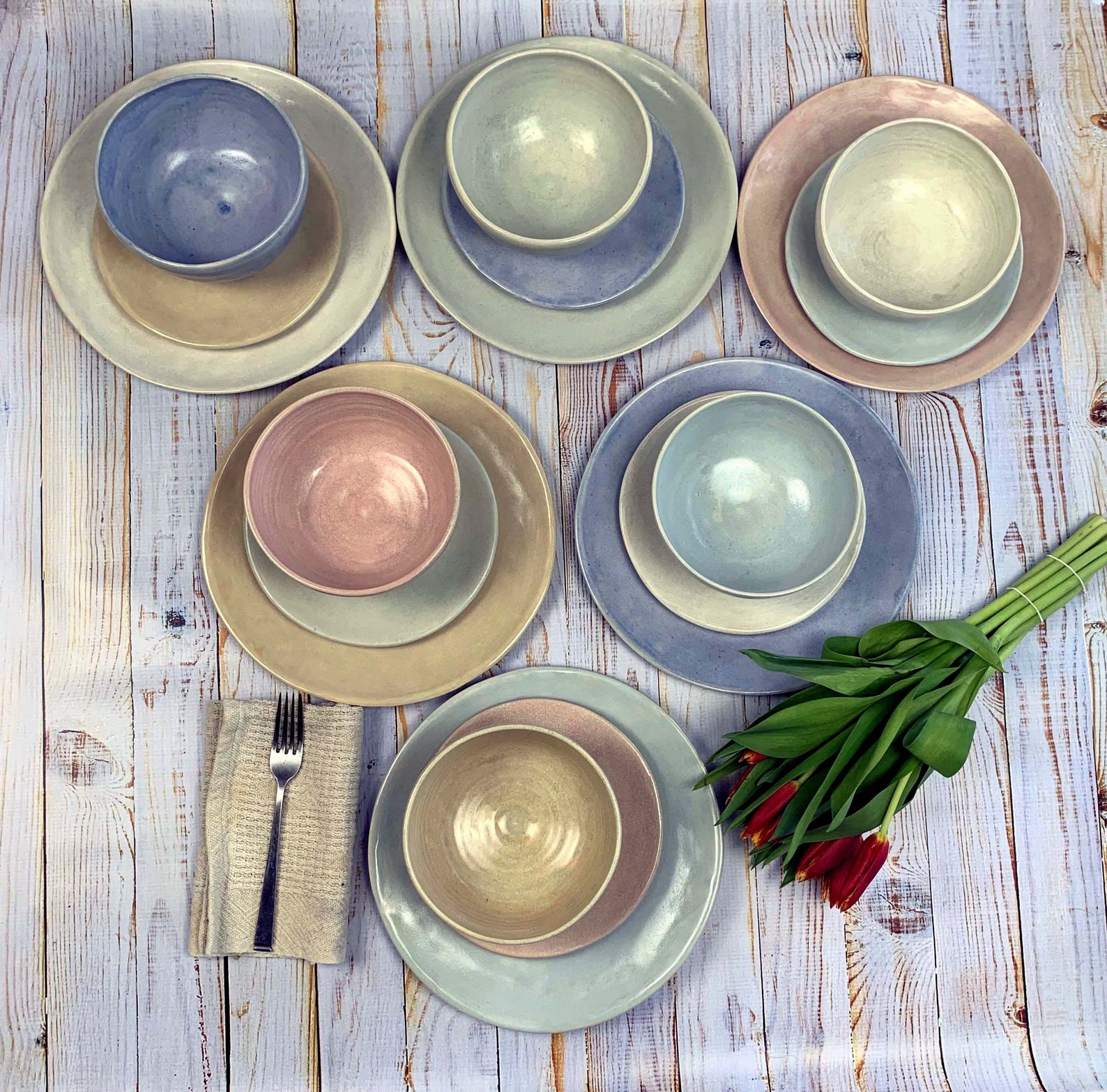New Pastel Crackle Dinnerware Set by Leslie Freeman Etsy