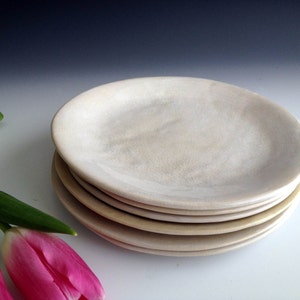 Handmade organic white crackle slab side plates, set of six, stoneware side plates by Leslie Freeman image 3
