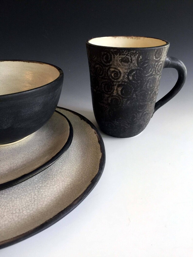 NEW.. Black and White Dinnerware sets in matte Glaze by Leslie Etsy