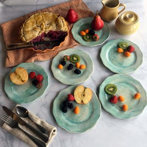 Set of Six, Cut edge dessert/side plates, stoneware side plates by Leslie Freeman