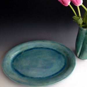 Handmade Large stoneware platter blueish green crackle by Leslie Freeman image 2