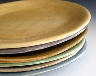 Set of Six Side or dessert plates, organic plates, Stoneware Dinnerware by Leslie Freeman