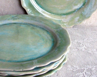 Set of Six cut edge plates, Handmade stoneware plates, dinner plates, dinnerware, stoneware plates, by Leslie Freeman